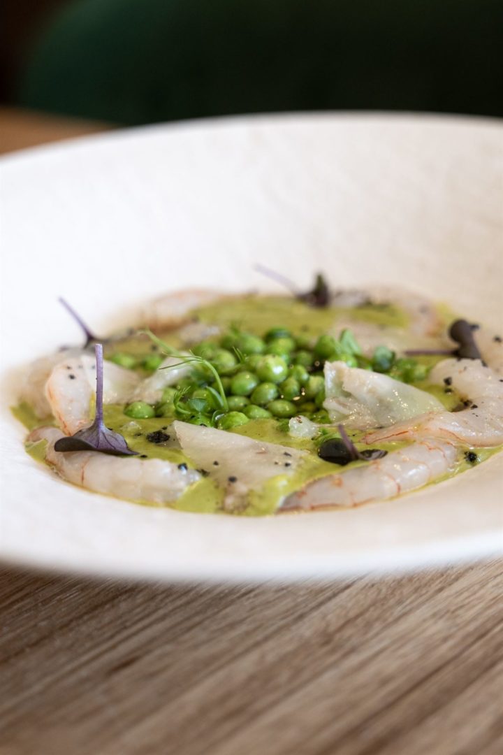 Gamba i pèsols, un plat d’El Terrat